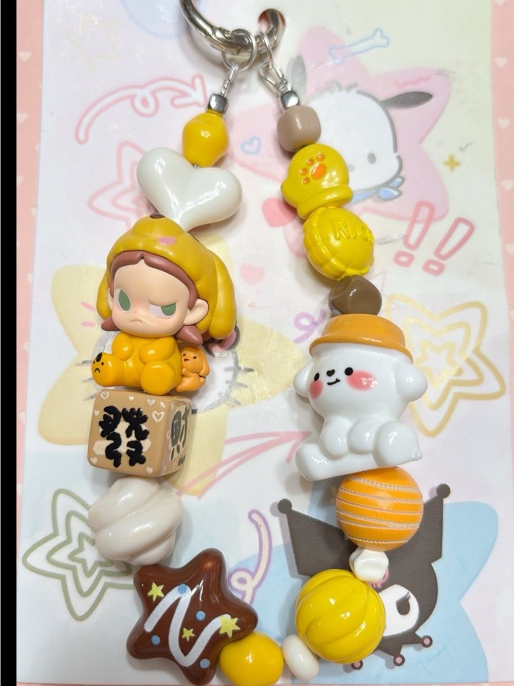 Yellow Kawaii Charm Keychain Pair - Cute Bead Doll Accessories